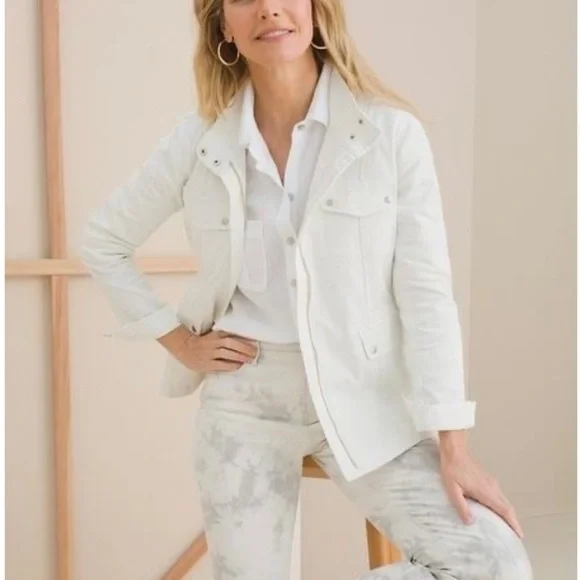 Chico’s Sky Blue Cotton Twill Utility Jacket Like New Condition Size S - Picture 2 of 11